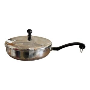 Vintage Farberware Aluminum Clad Stainless Steel 10" Skillet Fry Pan w/ Lid N.Y.